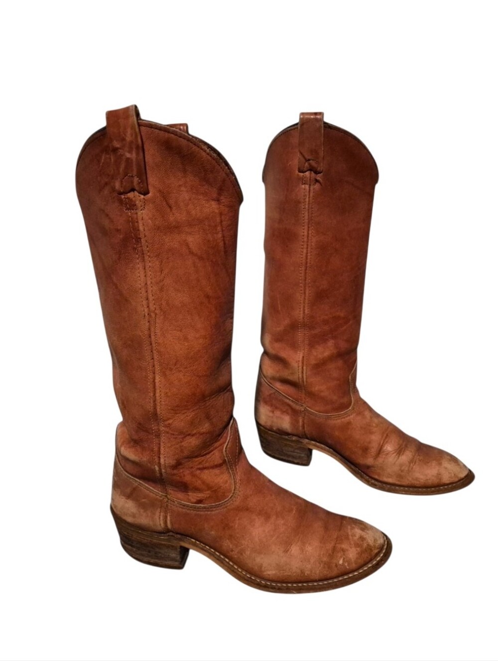 Vintage Tall Brown Leather Cowboy Boots Women's Size 8, Made in USA